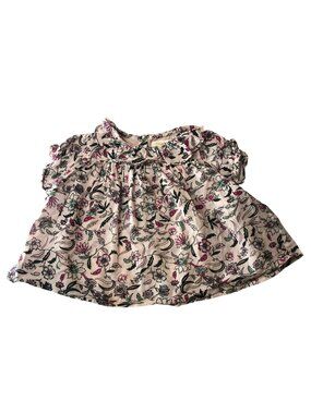 Moon Paris Baby Girl Floral Dress Beige 12M 100% Cotton Short Sleeve Button Back